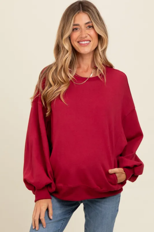 Burgundy Oversized Balloon Sleeve Maternity Sweatshirt sold by Pinkblush