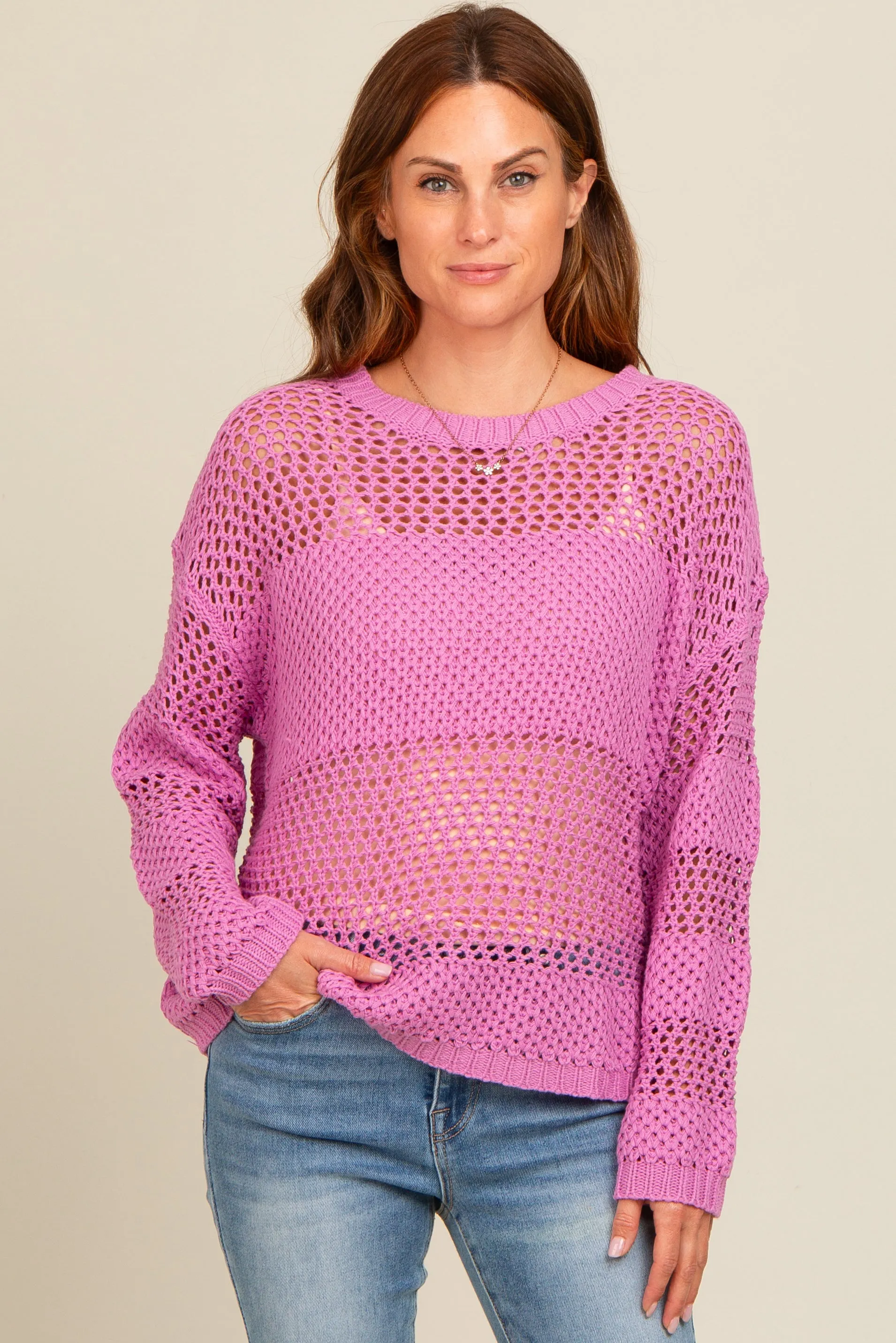 Purple Striped Open Knit Sweater sold by Pinkblush product image thumbnail 2