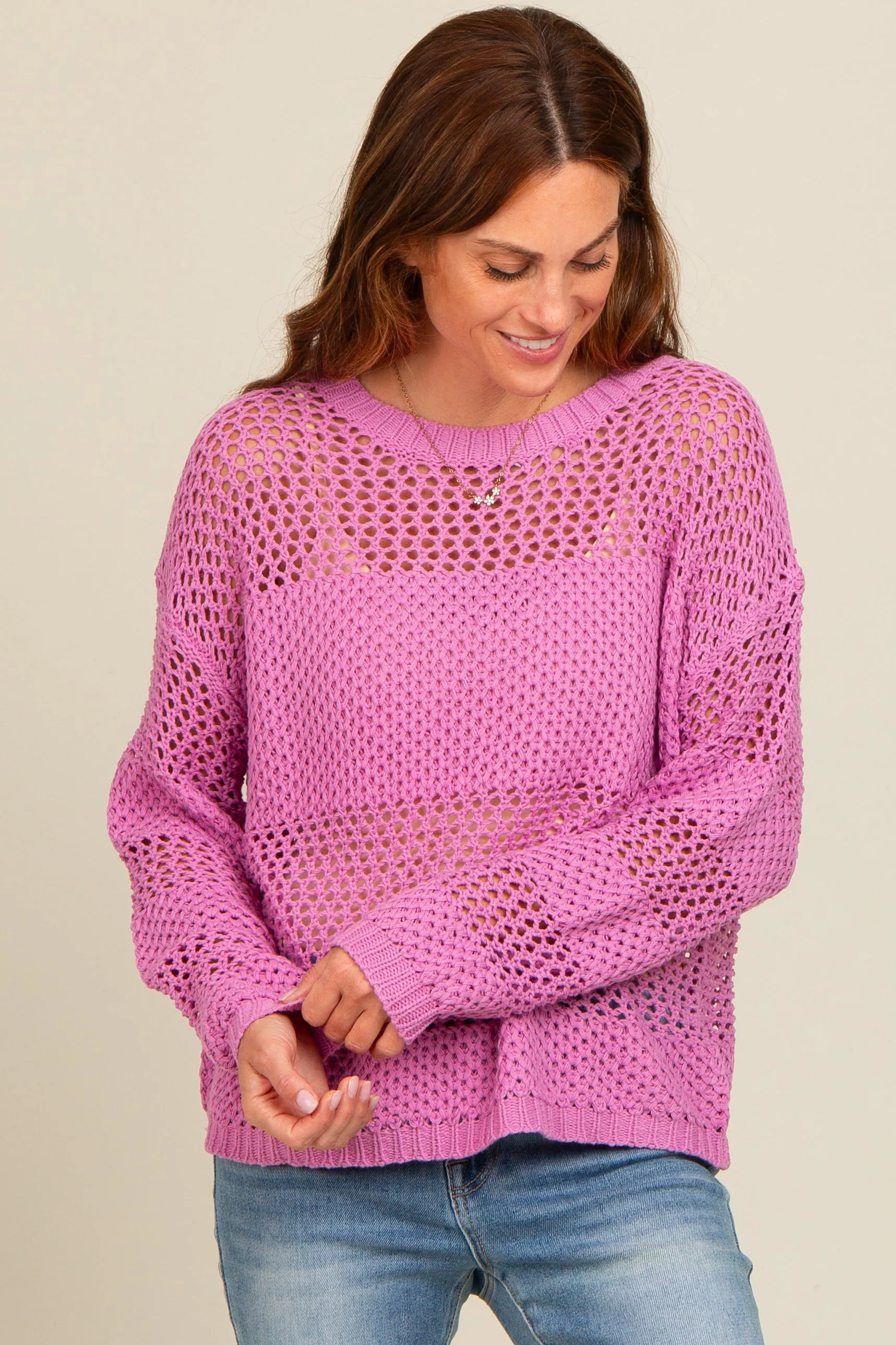 Purple Striped Open Knit Sweater sold by Pinkblush