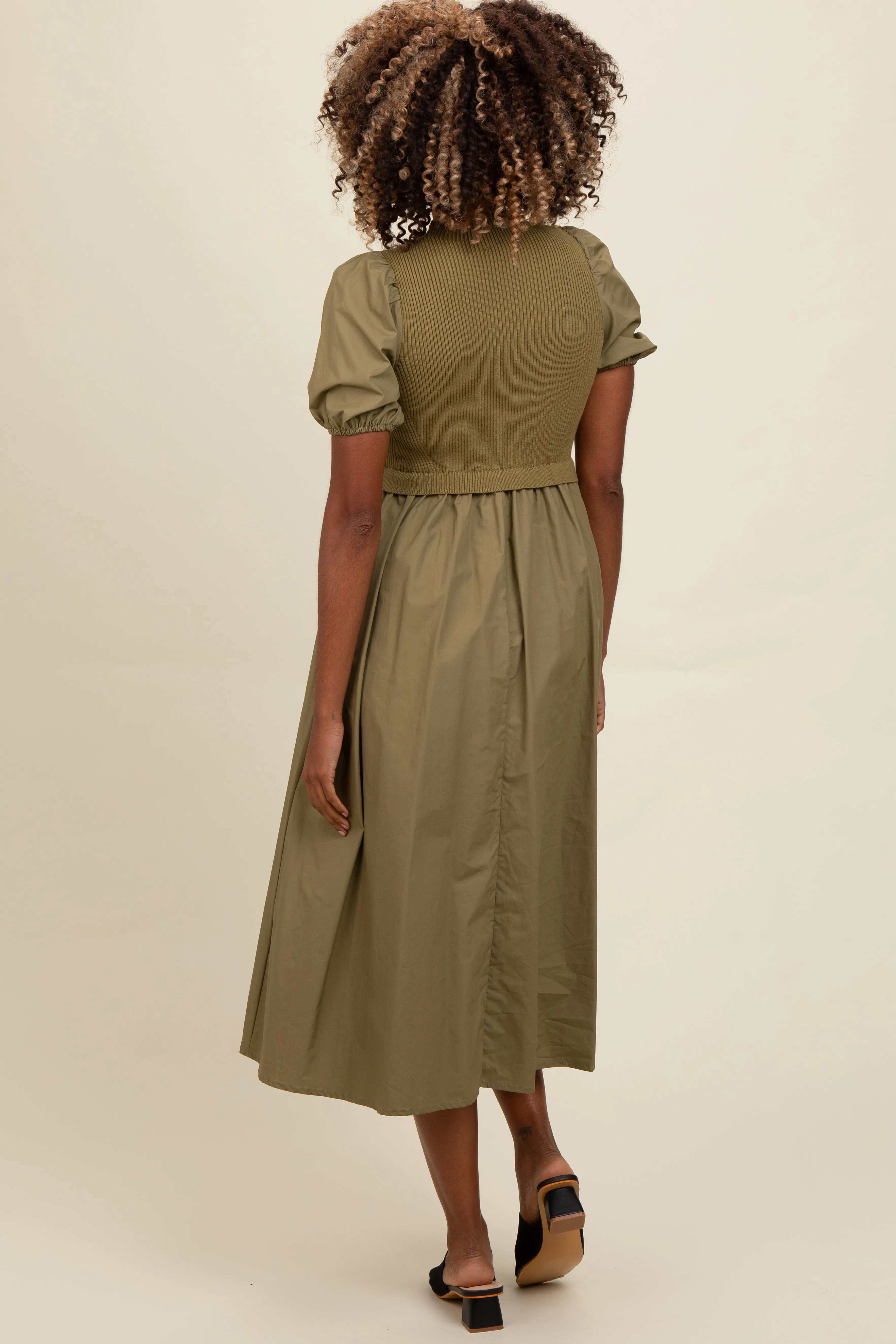 Olive Contrast Knit Bodice Midi Dress sold by Pinkblush product image thumbnail 4
