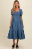 Blue Vintage Wash Chambray Smocked Maternity Midi Dress sold by Pinkblush