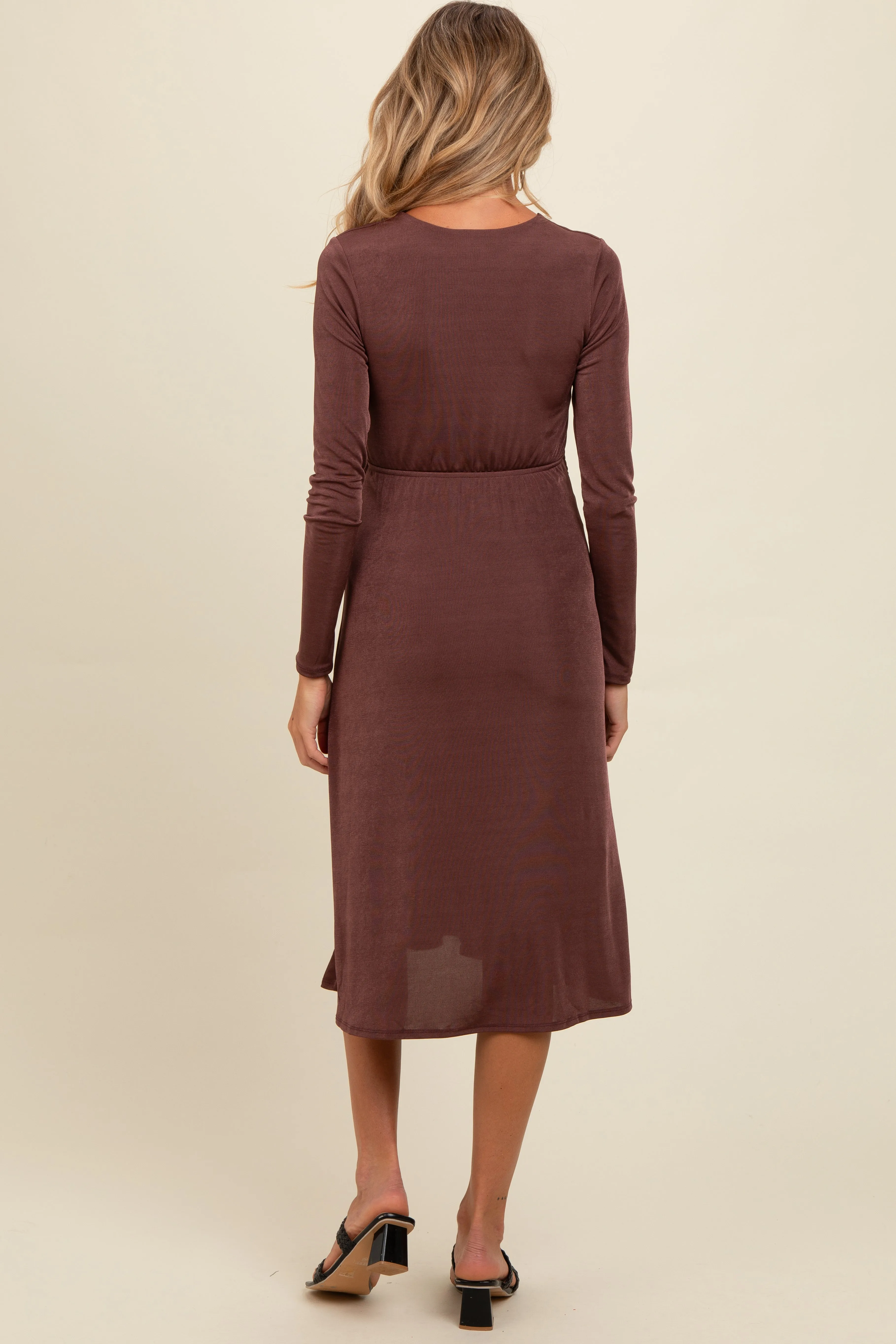 Mauve Metallic Twist Detail Wrap Maternity Midi Dress sold by Pinkblush product image thumbnail 3