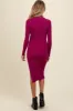 Magenta Ribbed Fitted Mock Neck Long Sleeve Maternity Midi Dress sold by Pinkblush