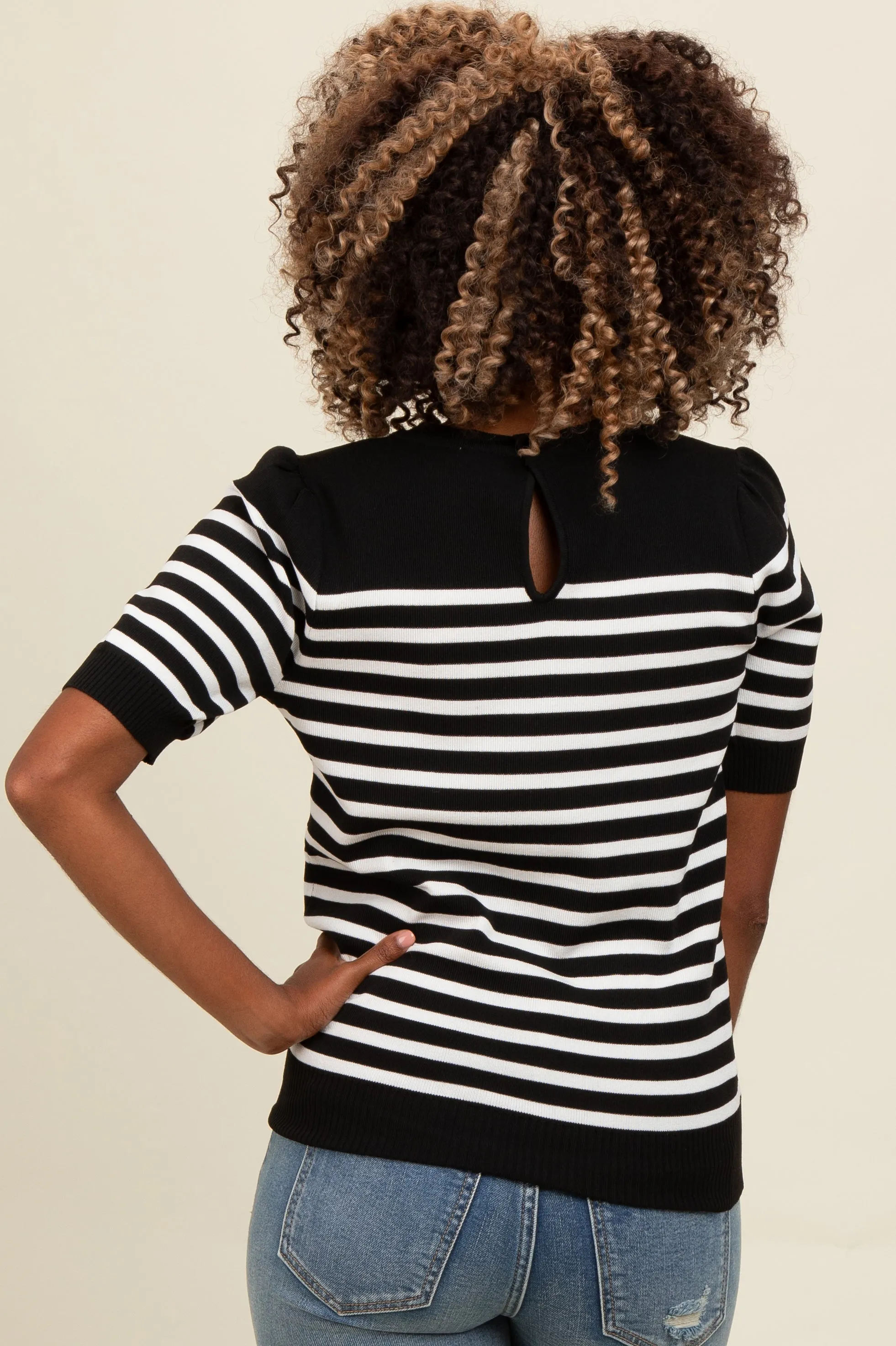 Black Striped Short Sleeve Knit Top sold by Pinkblush product image thumbnail 4