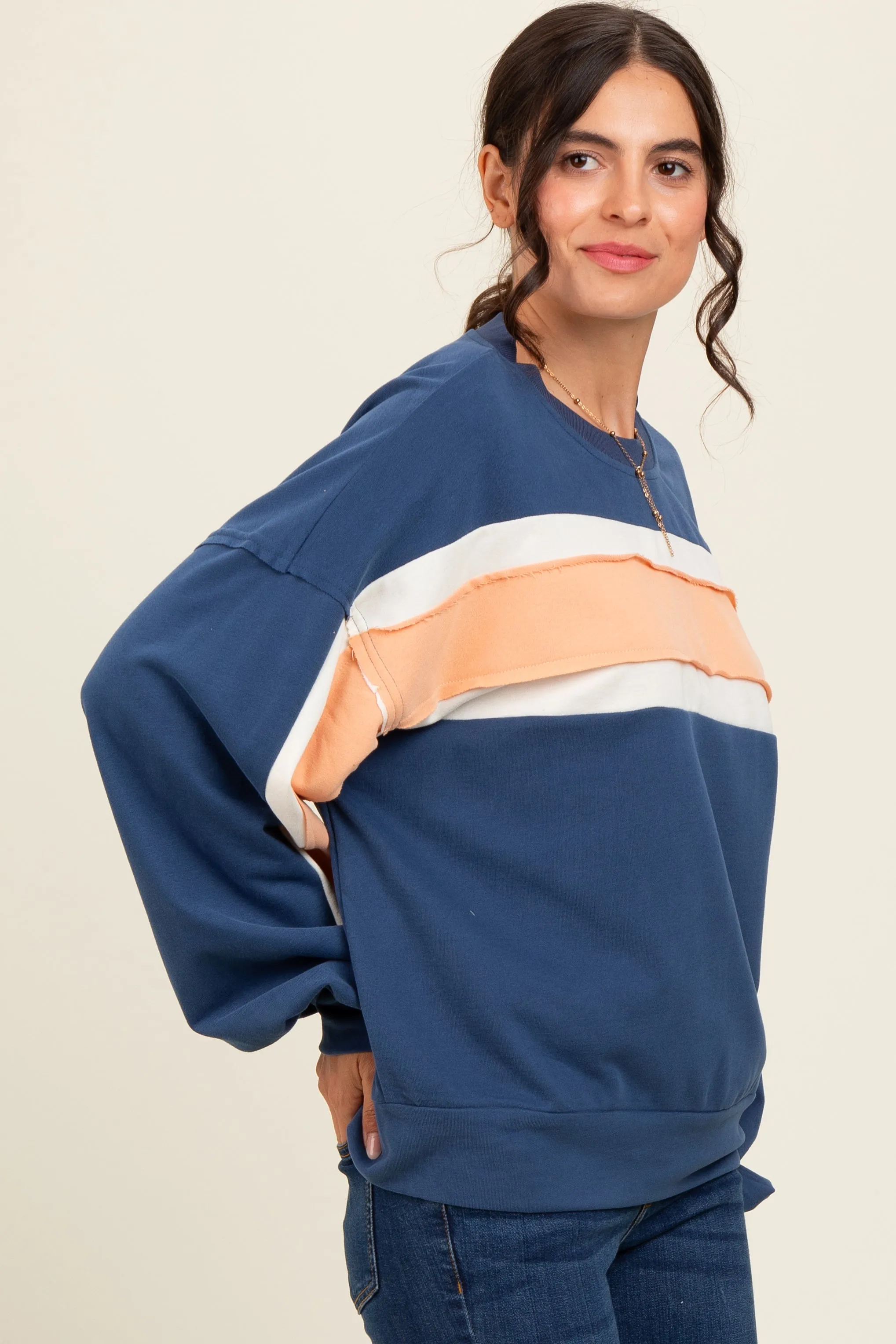 Navy Blue Colorblock Pullover Top sold by Pinkblush product image thumbnail 2