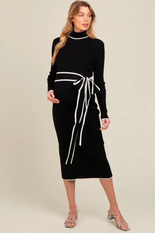 Black Contrast Trim Turtleneck Maternity Sweater Dress sold by Pinkblush