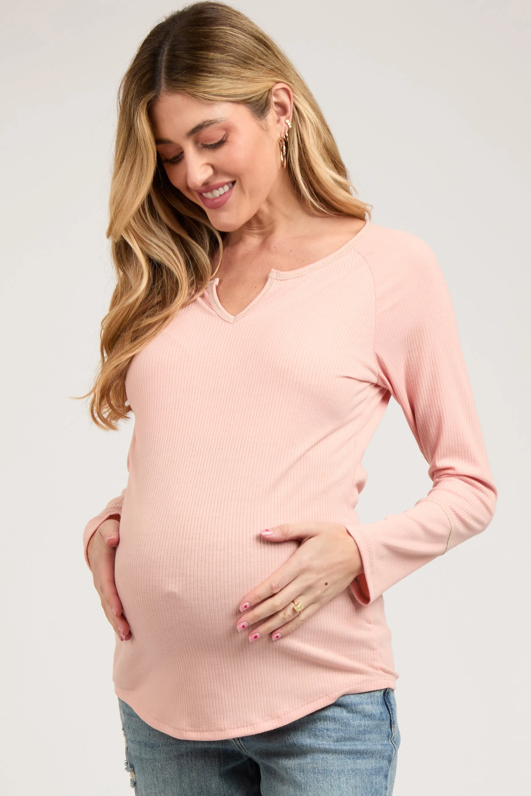 Mauve V-Neck Maternity Long Sleeve Shirt sold by Pinkblush product image thumbnail 2