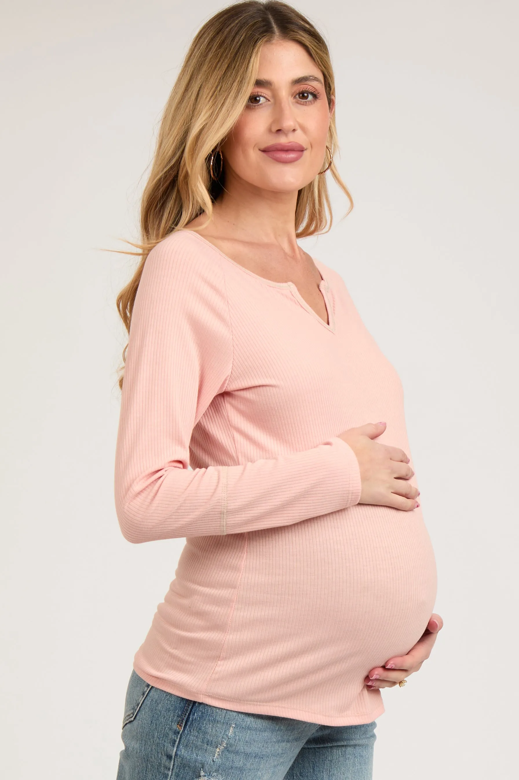 Mauve V-Neck Maternity Long Sleeve Shirt sold by Pinkblush product image thumbnail 3