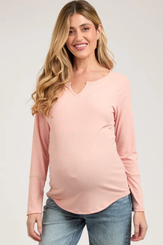 Mauve V-Neck Maternity Long Sleeve Shirt sold by Pinkblush