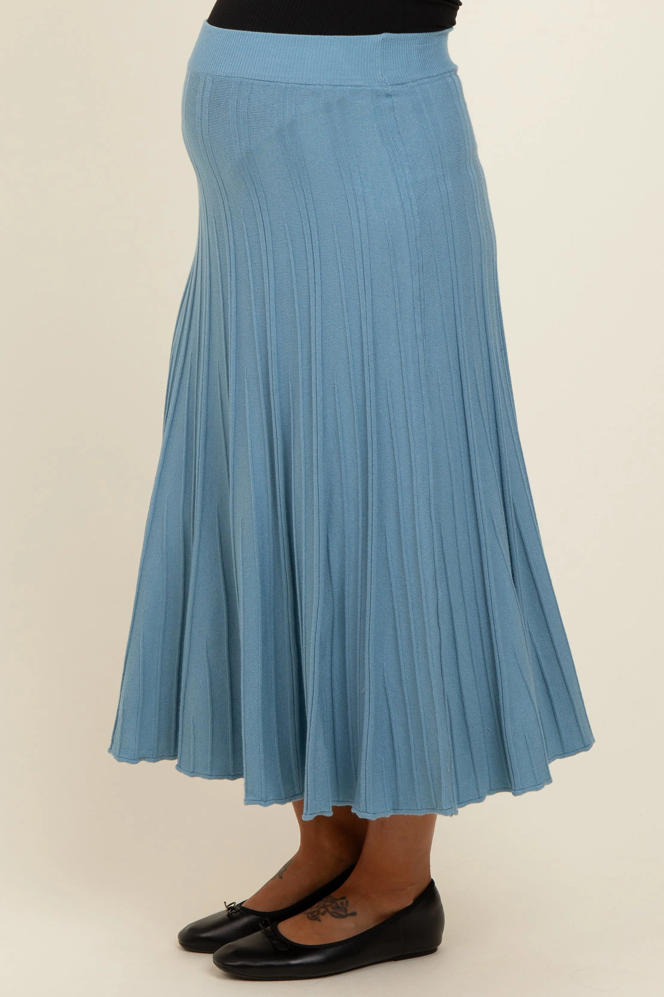 Blue Ribbed Knit A-Line Midi Maternity Skirt sold by Pinkblush product image thumbnail 4