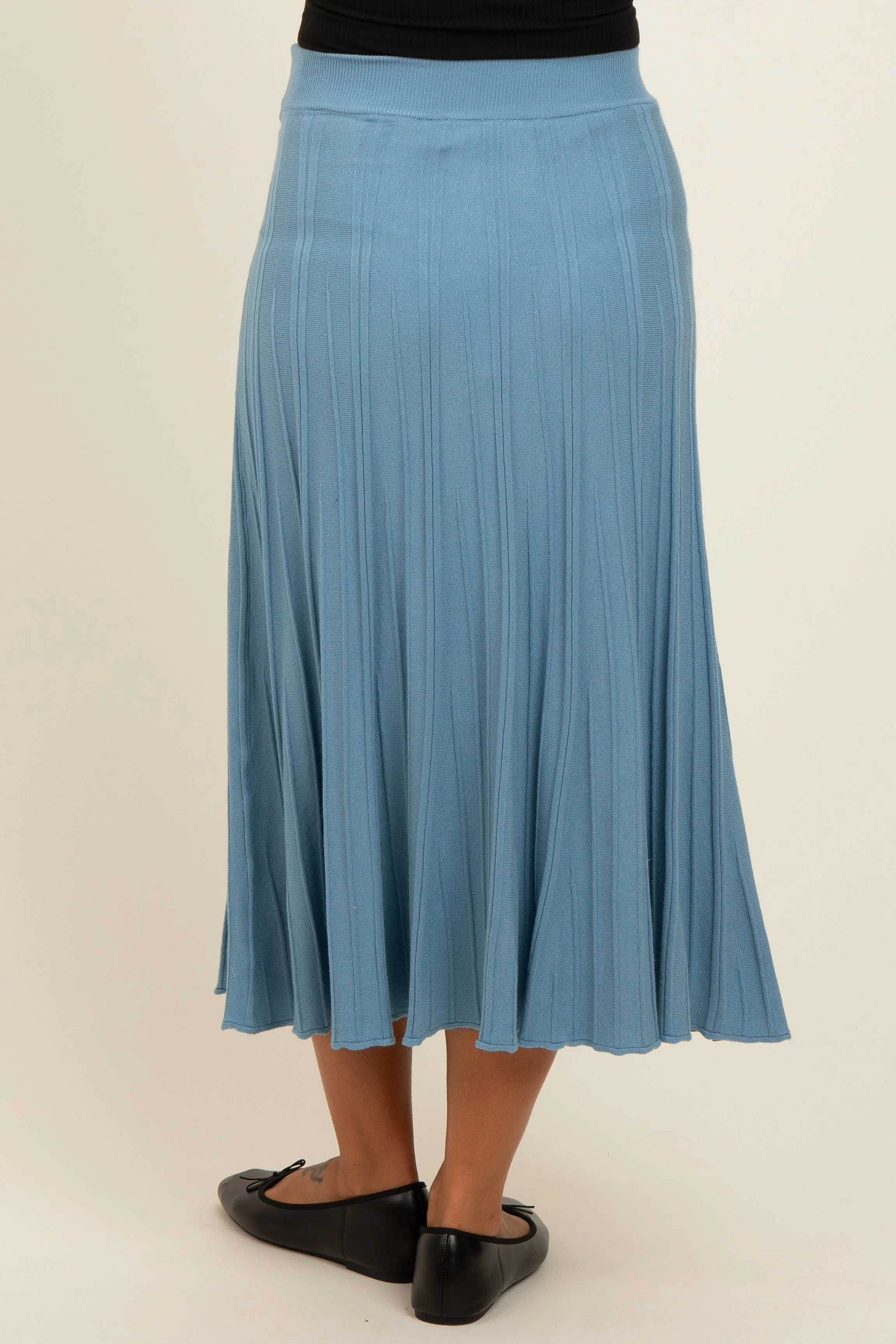 Blue Ribbed Knit A-Line Midi Maternity Skirt sold by Pinkblush product image thumbnail 5