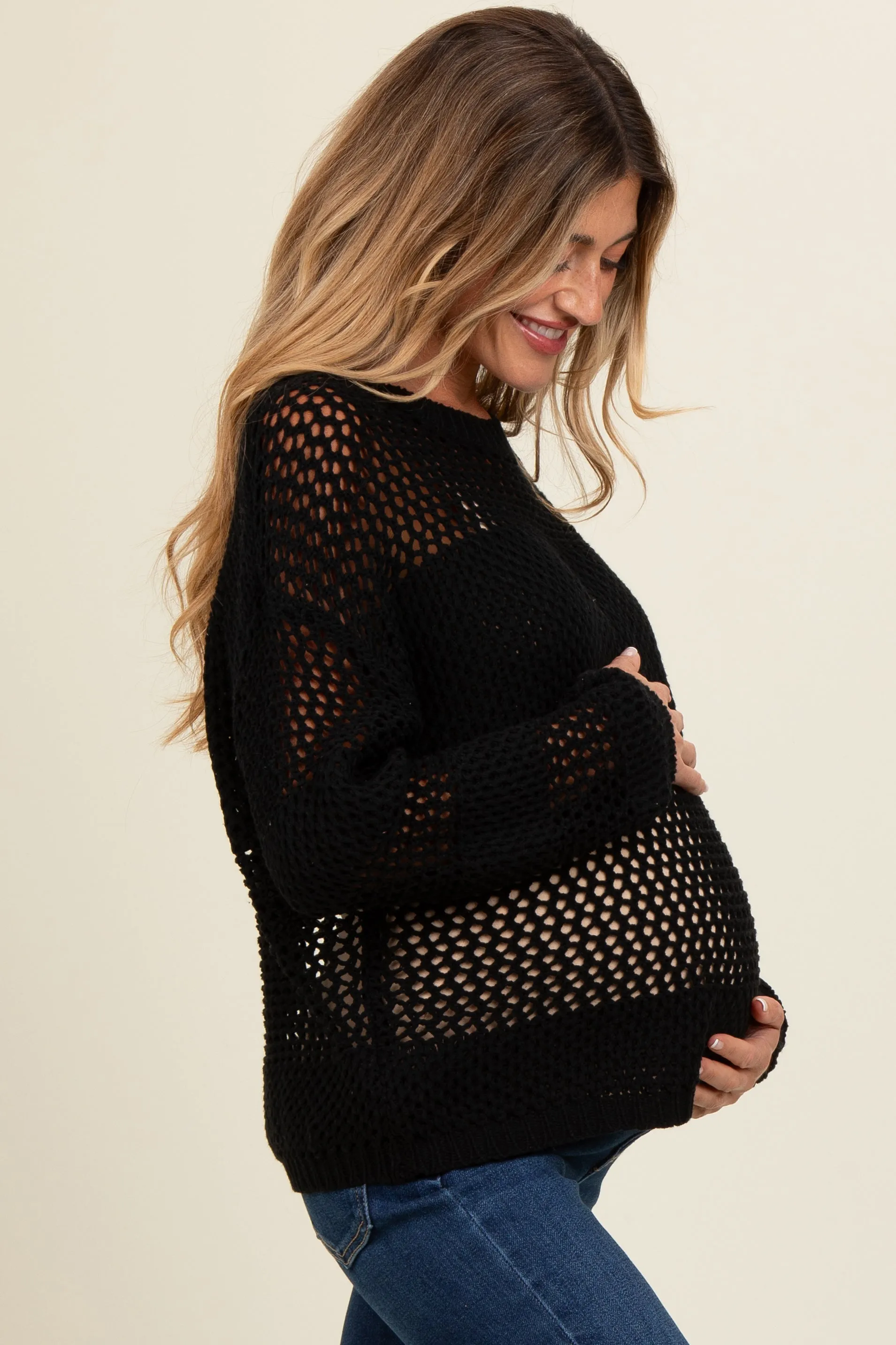 Black Striped Open Knit Maternity Sweater sold by Pinkblush product image thumbnail 3