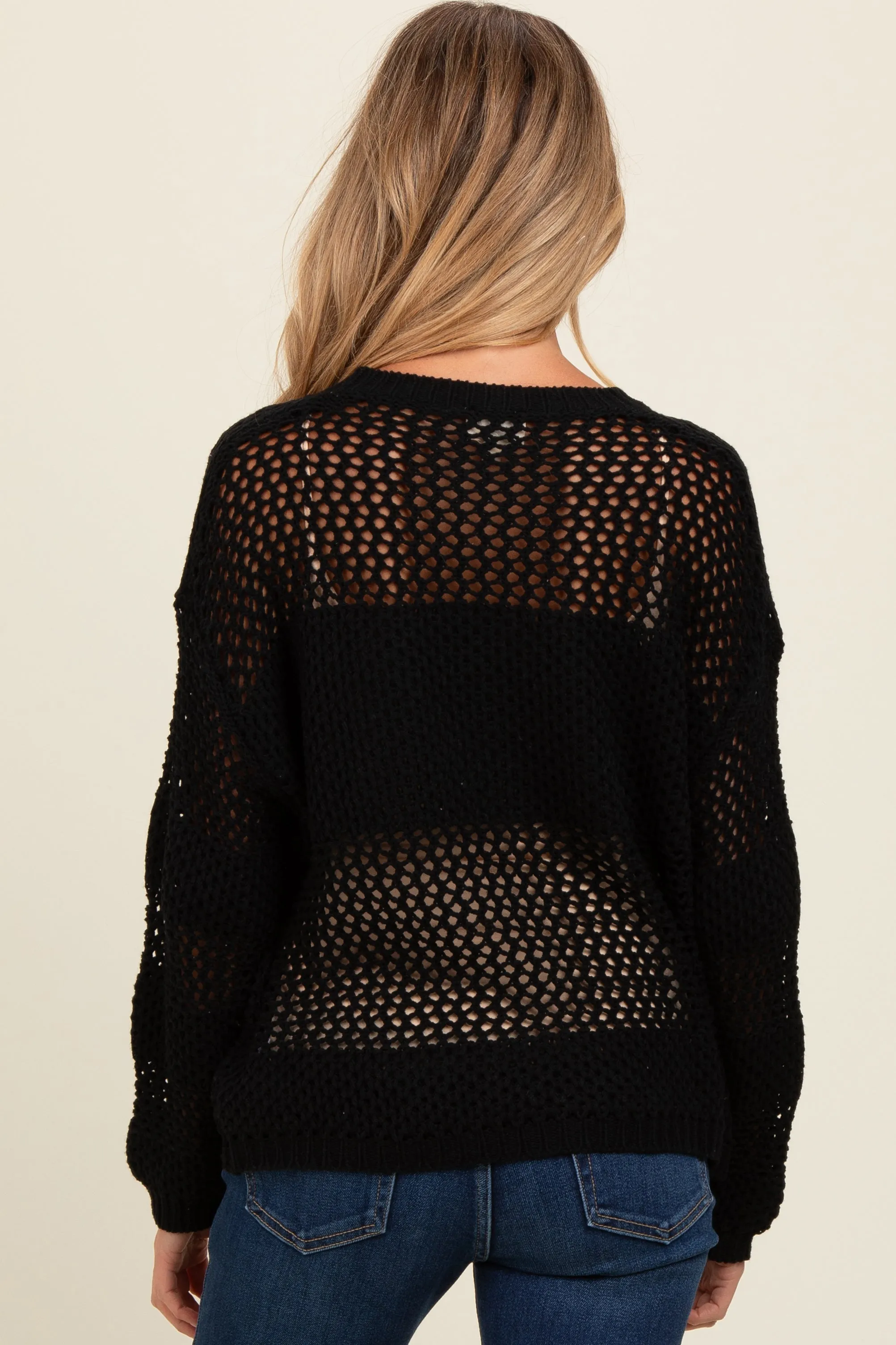 Black Striped Open Knit Maternity Sweater sold by Pinkblush product image thumbnail 4
