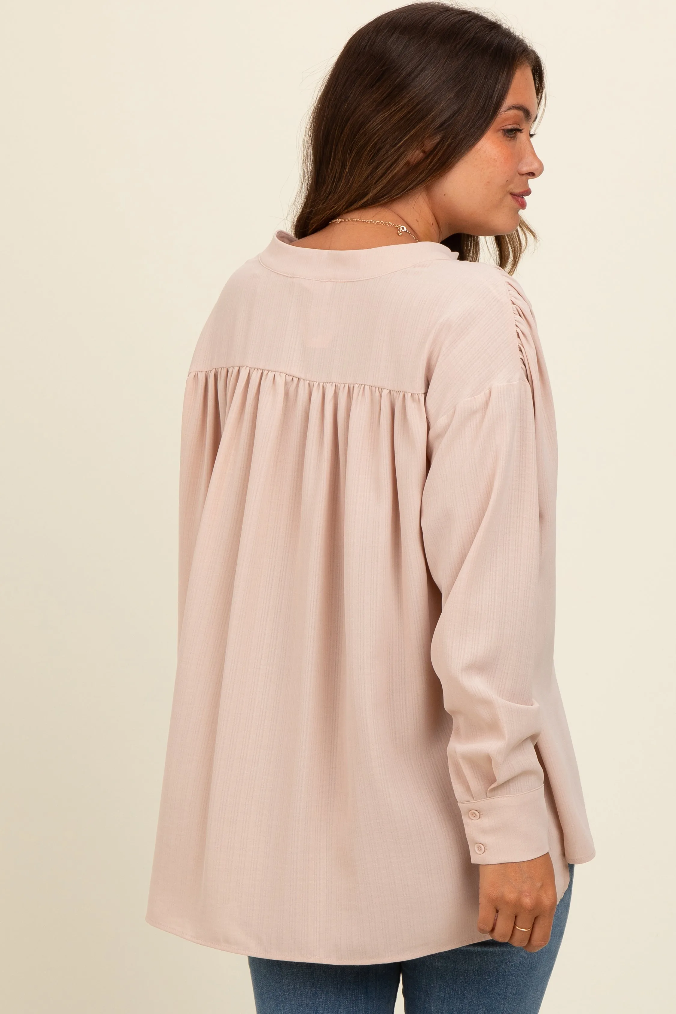 Beige V-Neck Maternity Oversized Blouse sold by Pinkblush product image thumbnail 2