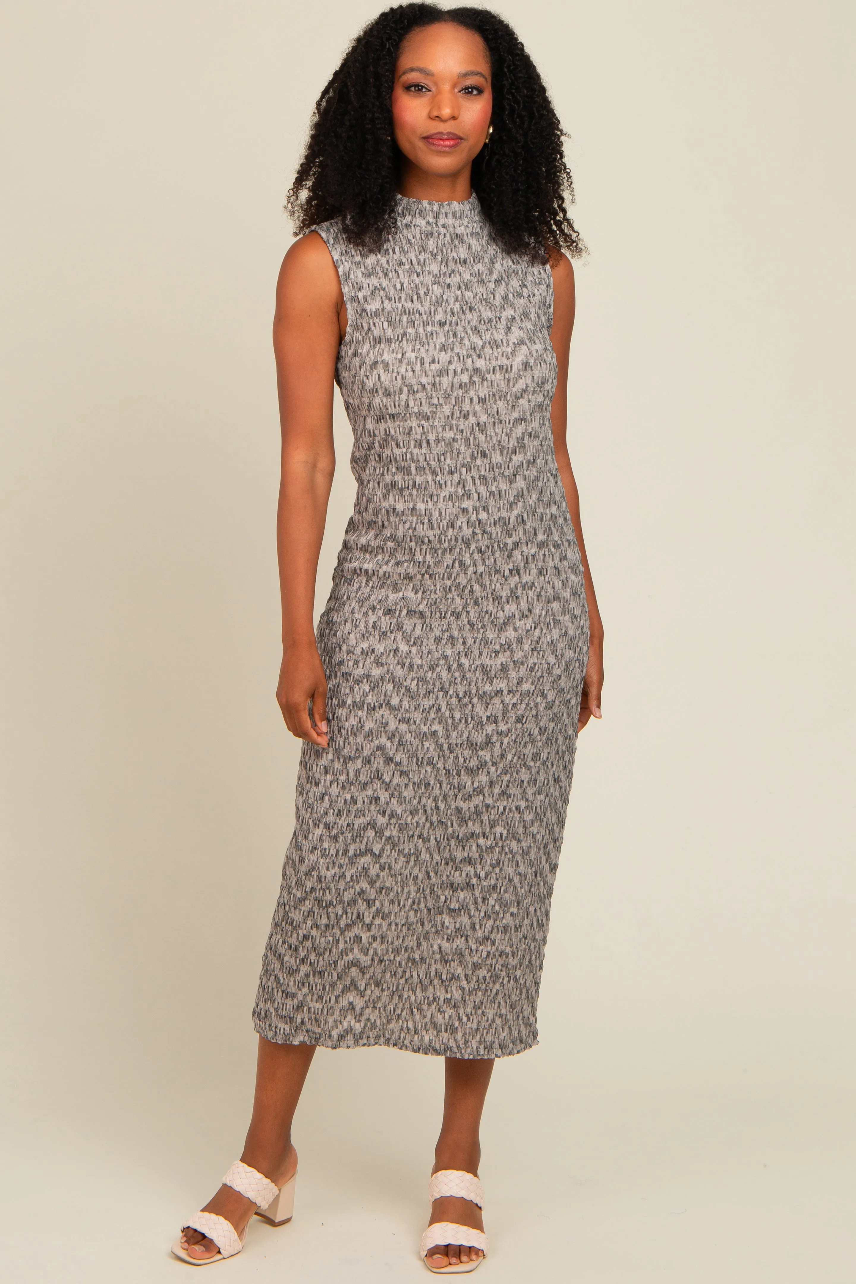 Grey Textured Knit Mock Neck Midi Dress sold by Pinkblush product image thumbnail 2