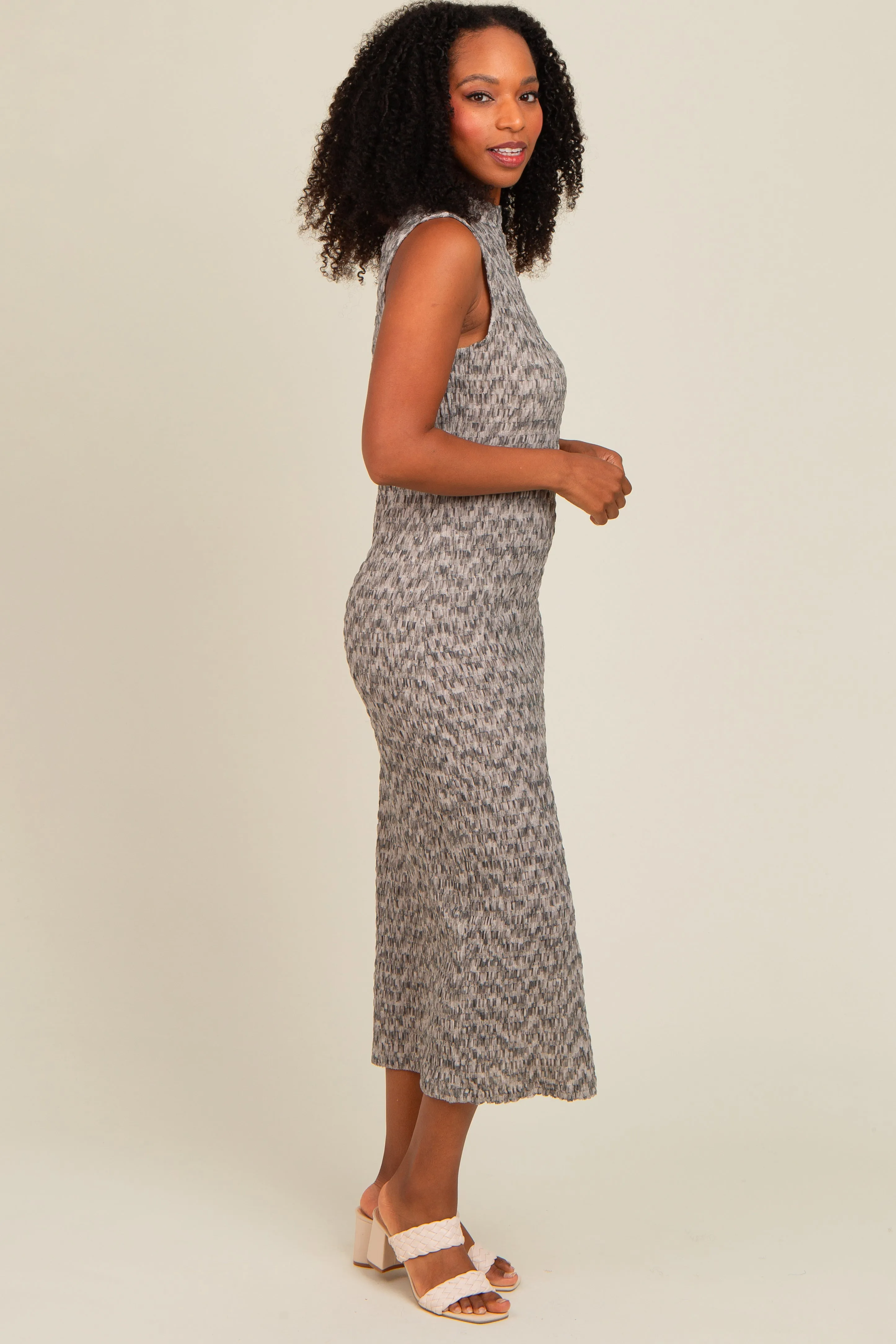 Grey Textured Knit Mock Neck Midi Dress sold by Pinkblush product image thumbnail 3