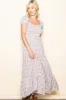 Mauve Floral Puff Sleeve Smocked Maxi Dress sold by Pinkblush