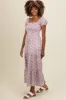 Mauve Floral Puff Sleeve Smocked Maxi Dress sold by Pinkblush