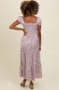 Mauve Floral Puff Sleeve Smocked Maxi Dress sold by Pinkblush