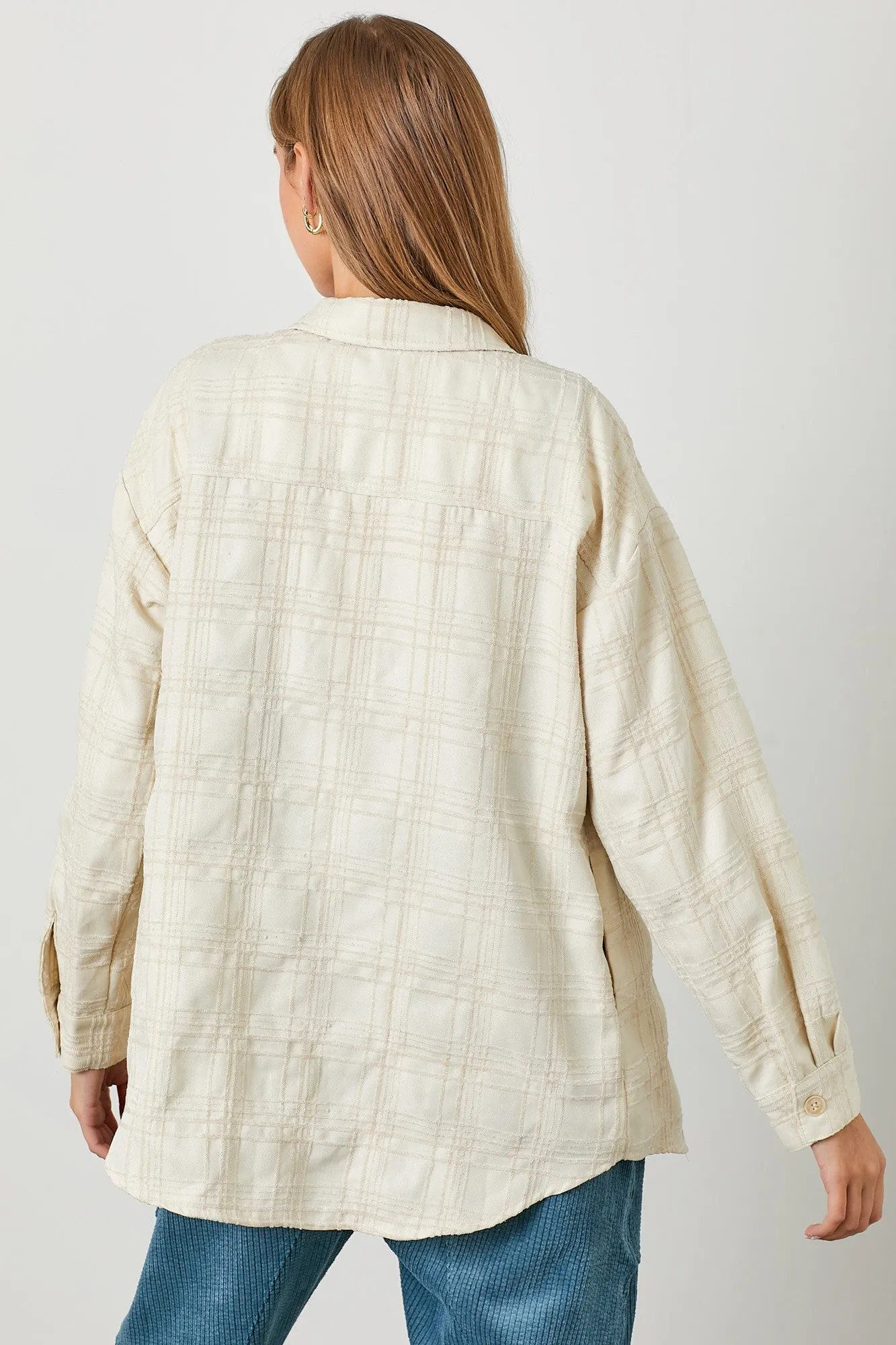 Ivory Plaid Textured Shirt Jacket sold by Pinkblush product image thumbnail 4