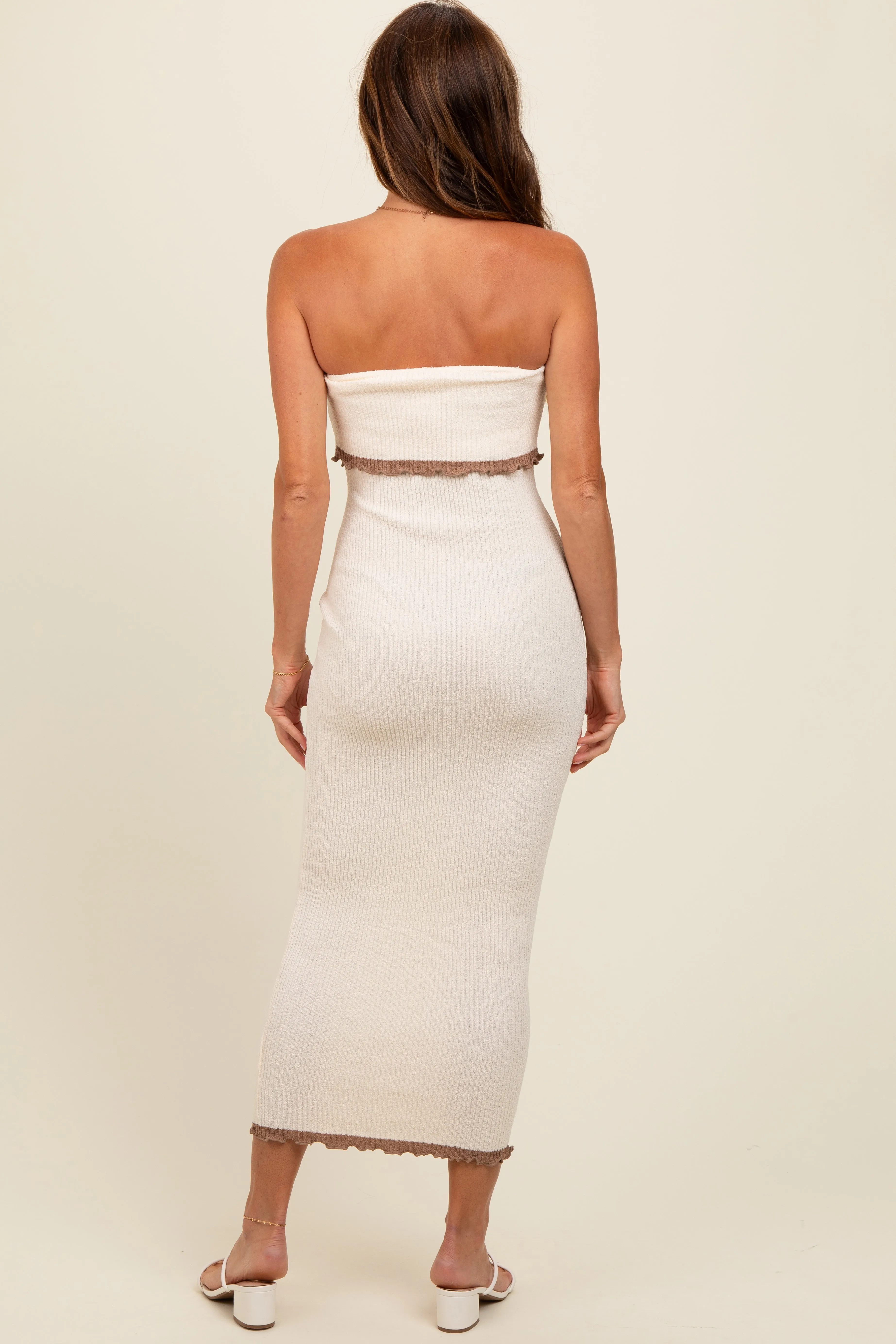 Cream Contrast Trim Strapless Knit Dress sold by Pinkblush product image thumbnail 4