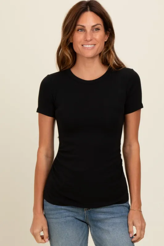 Black Ruched Micro-Rib Top sold by Pinkblush