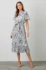 Cream Floral Pleated Midi Dress sold by Pinkblush