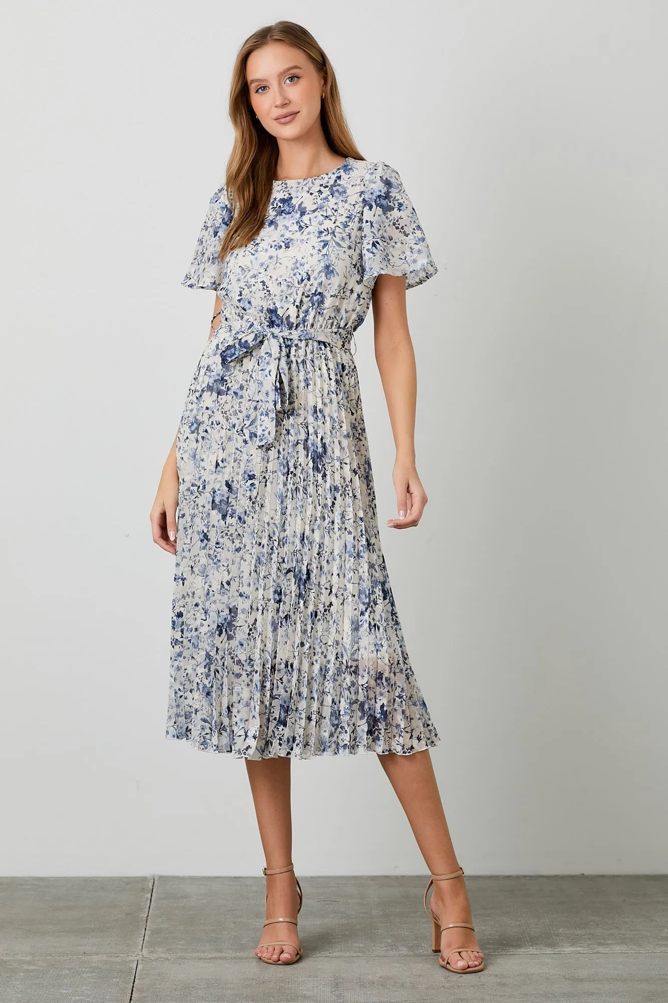 Cream Floral Pleated Midi Dress sold by Pinkblush product image thumbnail 5