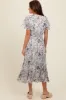 Cream Floral Pleated Midi Dress sold by Pinkblush