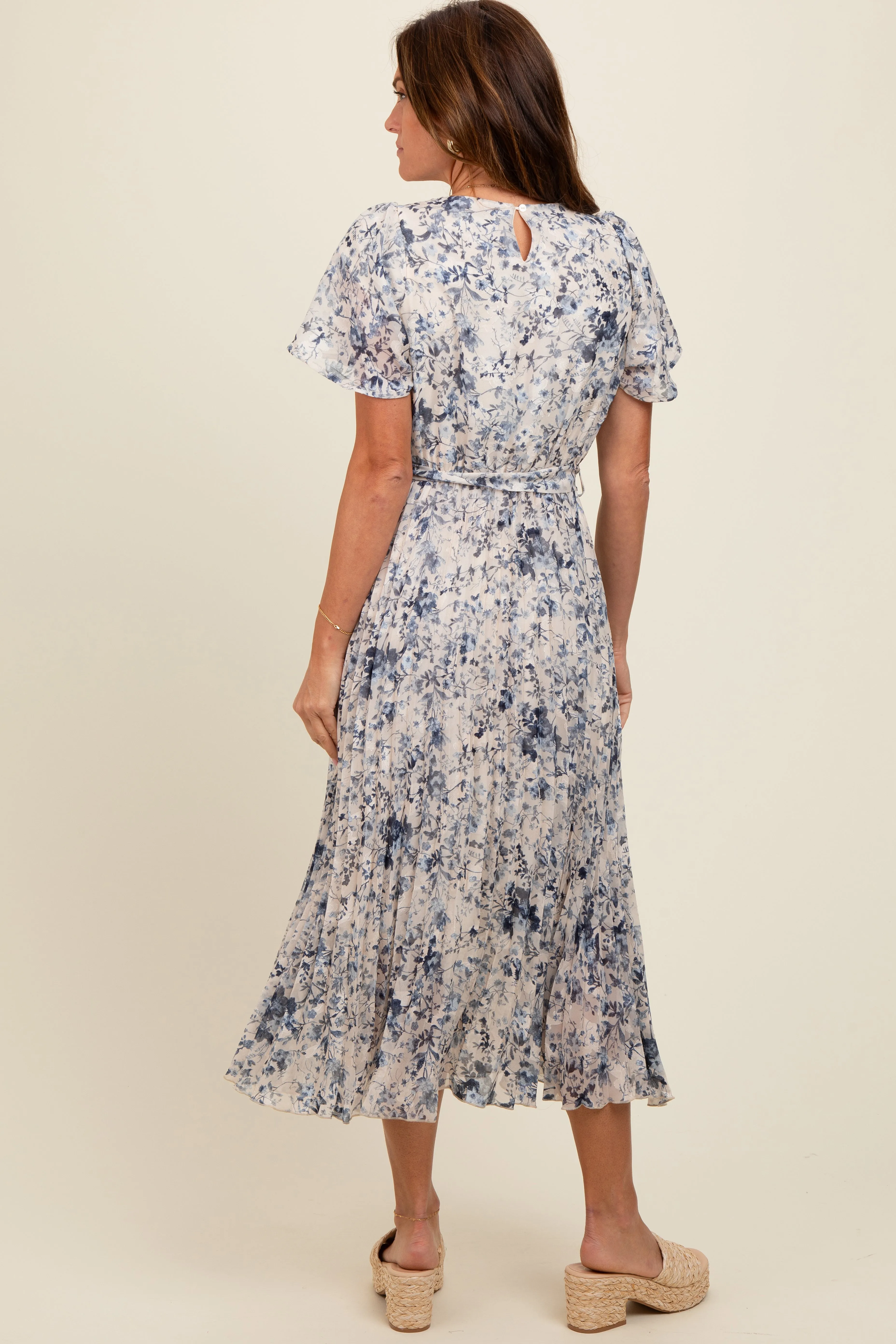 Cream Floral Pleated Midi Dress sold by Pinkblush product image thumbnail 4
