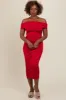 Red Off Shoulder Ruched Midi Dress sold by Pinkblush