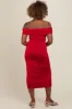 Red Off Shoulder Ruched Midi Dress sold by Pinkblush