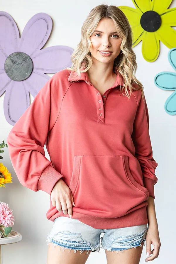 Rust Collared Snap Button Maternity Pullover sold by Pinkblush product image thumbnail 5