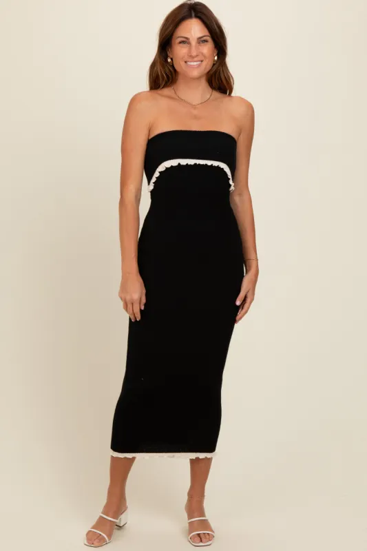 Black Contrast Trim Strapless Knit Dress sold by Pinkblush