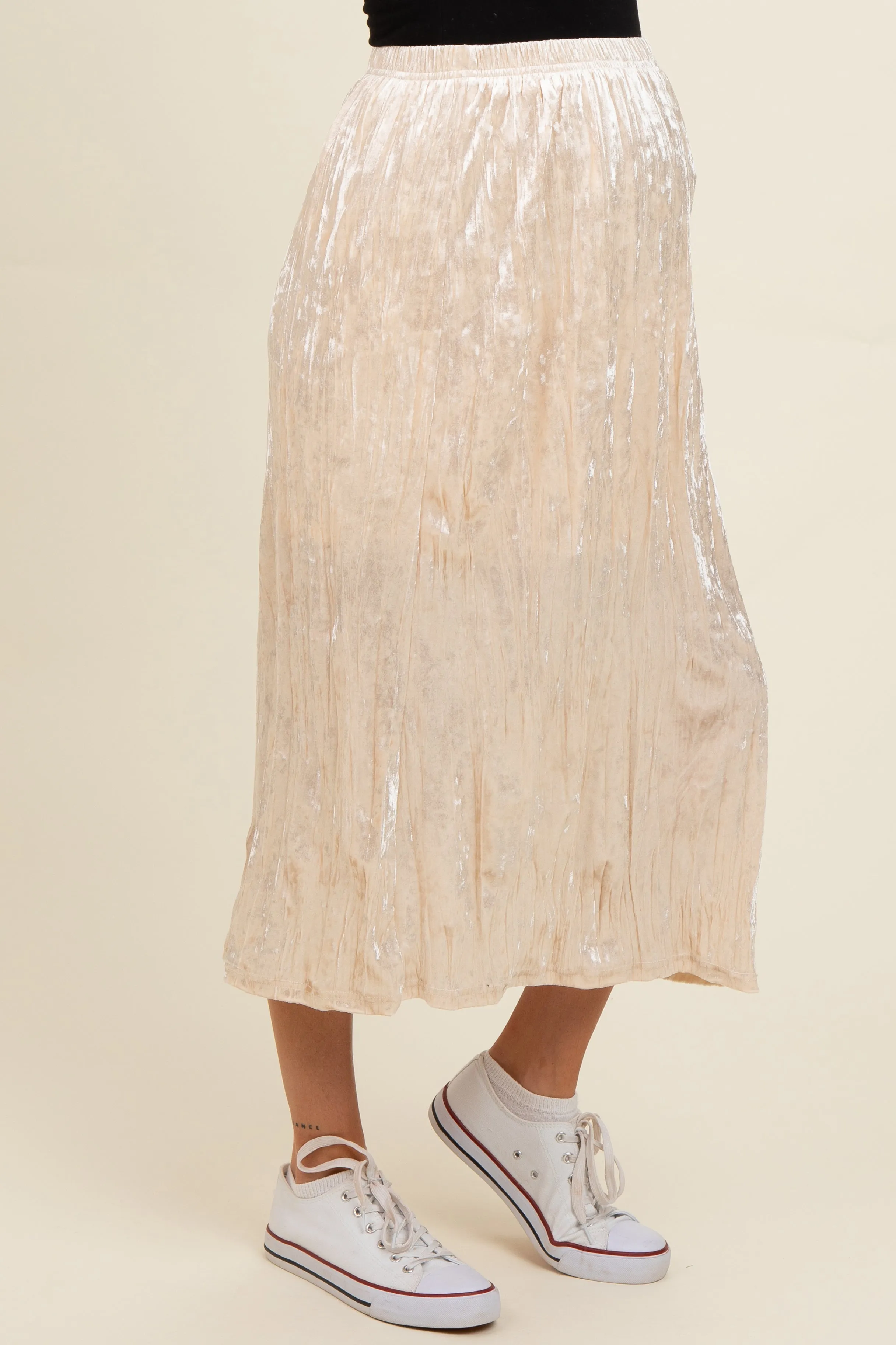 Ivory Velvet Crinkled Maternity Midi Skirt sold by Pinkblush product image thumbnail 4