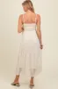 Cream Polka Dot Pleated Mesh Overlay Maternity Maxi Dress sold by Pinkblush