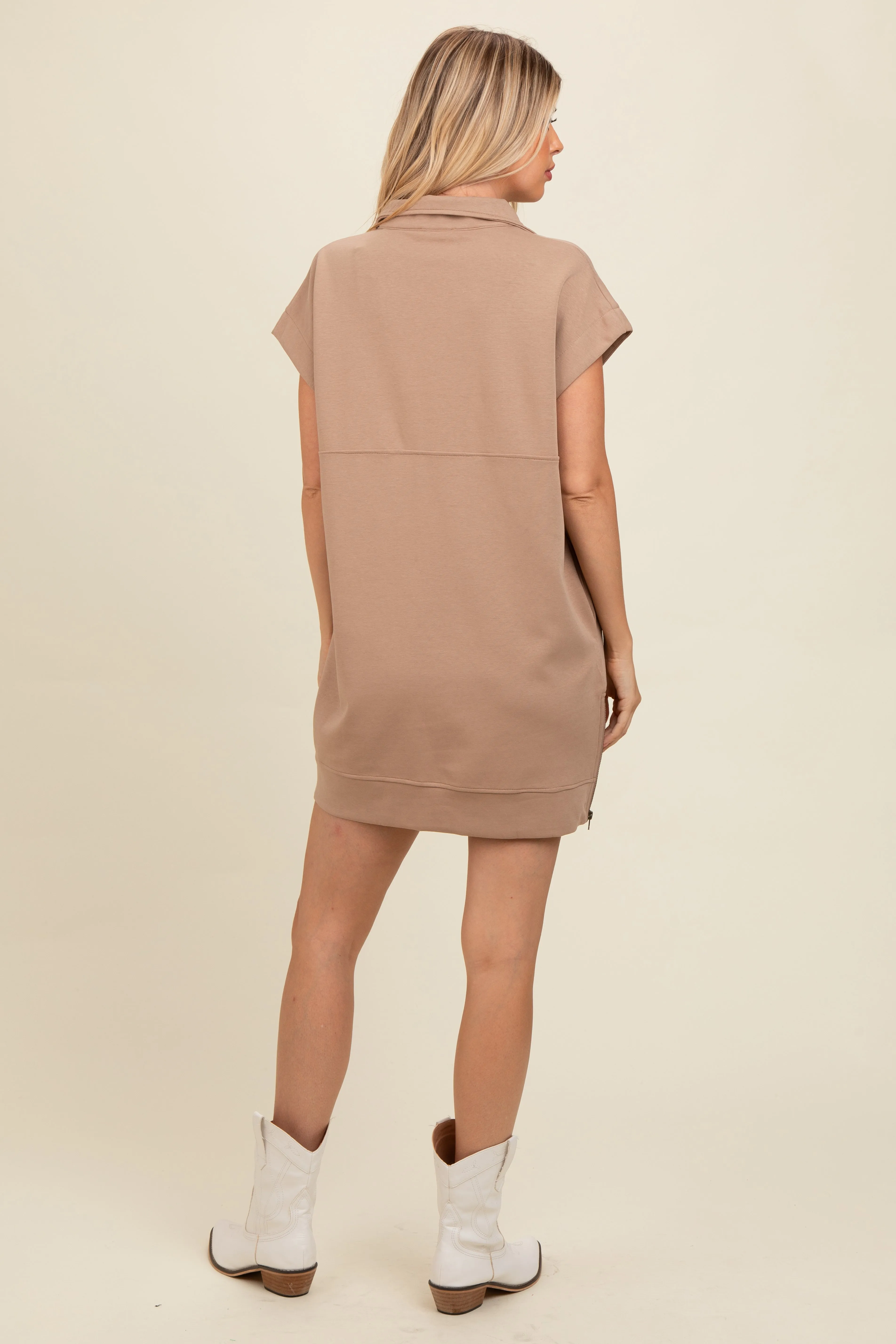 Light Mocha Knit Half Zip Mini Dress sold by Pinkblush product image thumbnail 3