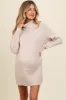 Beige Turtle Neck Maternity Mini Sweater Dress sold by Pinkblush