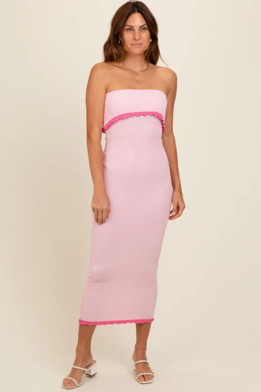 Pink Contrast Trim Strapless Knit Dress sold by Pinkblush