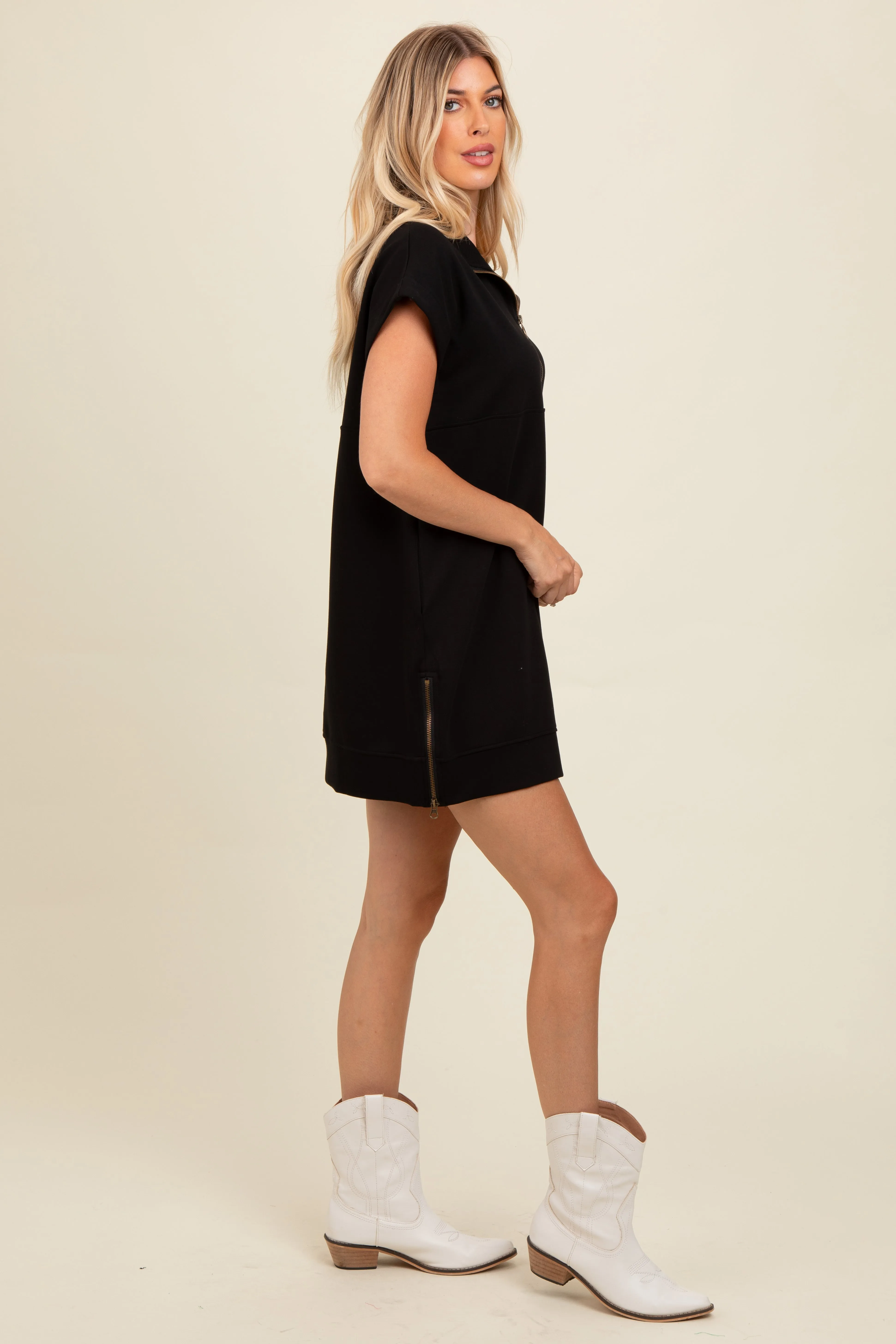 Black Knit Half Zip Mini Dress sold by Pinkblush product image thumbnail 2