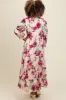 Peach Floral V-Neck Tiered Midi Dress sold by Pinkblush