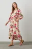 Peach Floral V-Neck Tiered Midi Dress sold by Pinkblush