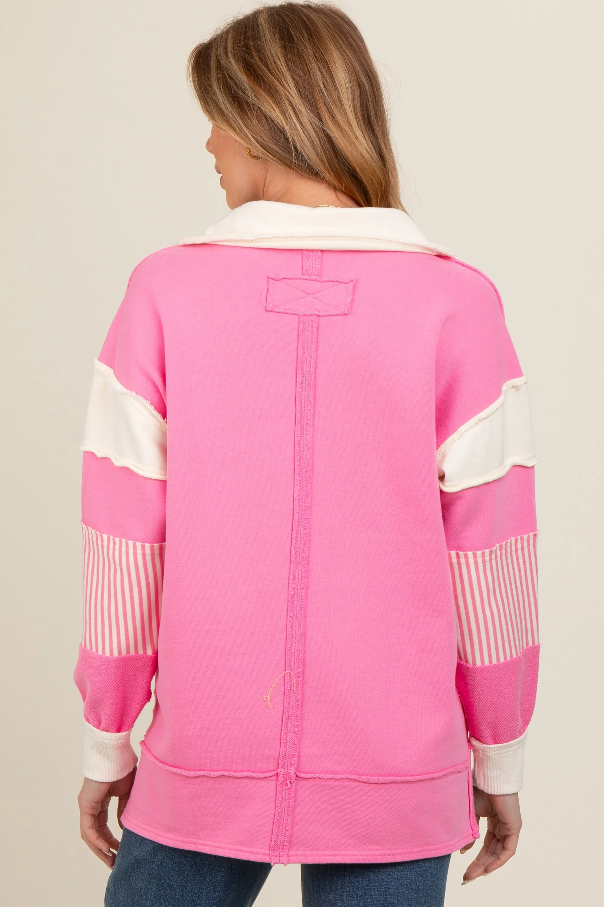 Pink Colorblock Stripe Maternity Polo Pullover Top sold by Pinkblush product image thumbnail 3