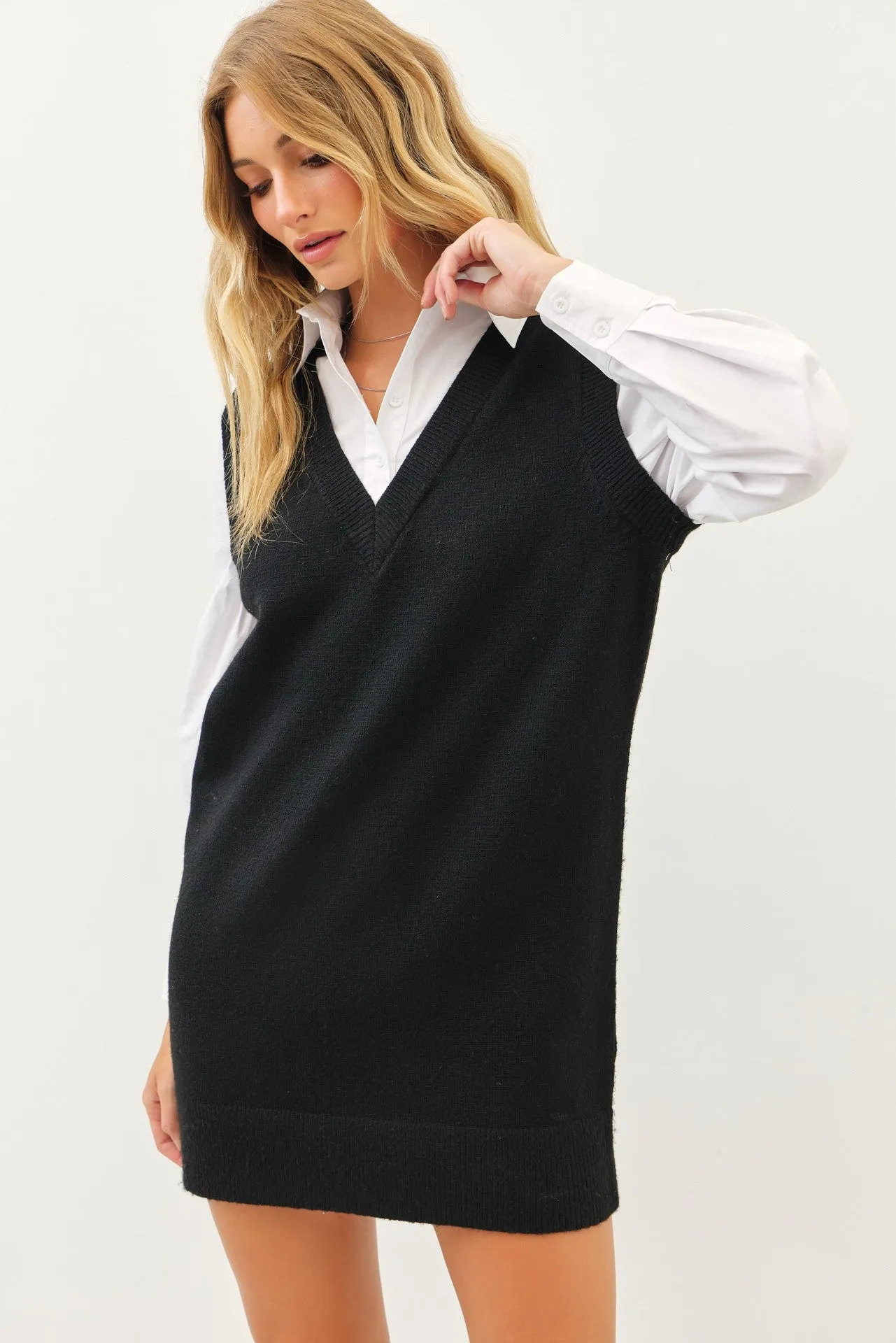 Black Layered Sweater Shirt Maternity Mini Dress sold by Pinkblush product image thumbnail 4