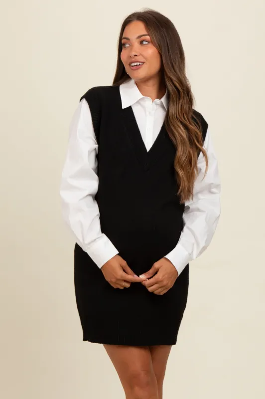 Black Layered Sweater Shirt Maternity Mini Dress sold by Pinkblush