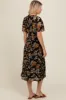 Black Smocked Floral Midi Dress sold by Pinkblush