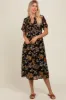 Black Smocked Floral Midi Dress sold by Pinkblush