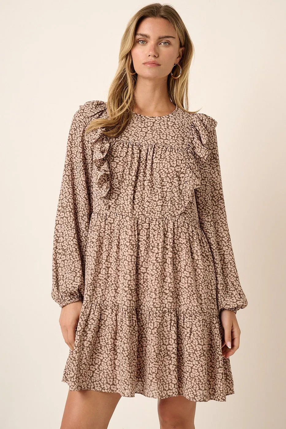 Blush Animal Print Ruffle Detail Mini Dress sold by Pinkblush