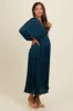 Teal Satin Pleated V-Neck Maternity Maxi Dress sold by Pinkblush
