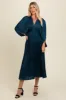 Teal Satin Pleated V-Neck Maternity Maxi Dress sold by Pinkblush